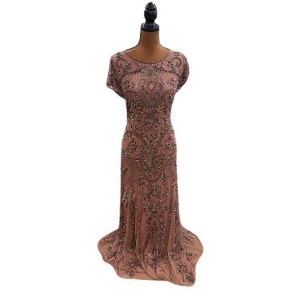 Pisarro Nights Dresses & Skirts - Pisarro Nights Beaded Mesh Midi Cocktail Dress in Dark Mauve – NWT – Size 10